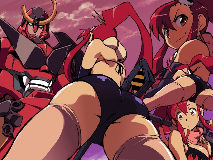 yoko littner, boota, and gurren-lagann (tengen toppa gurren lagann) drawn by kamisimo_90