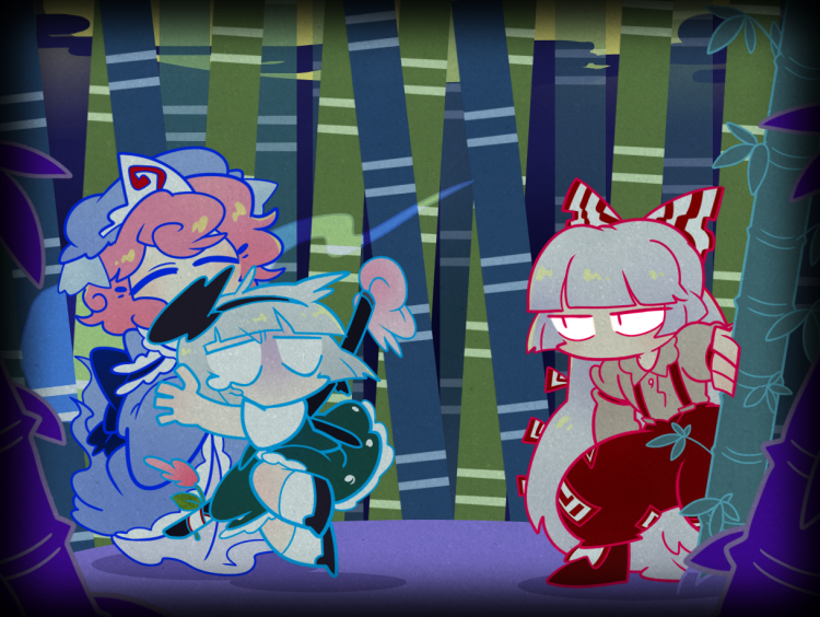 konpaku youmu, fujiwara no mokou, and saigyouji yuyuko (touhou and 1 more) drawn by harunori_(hrnrx)