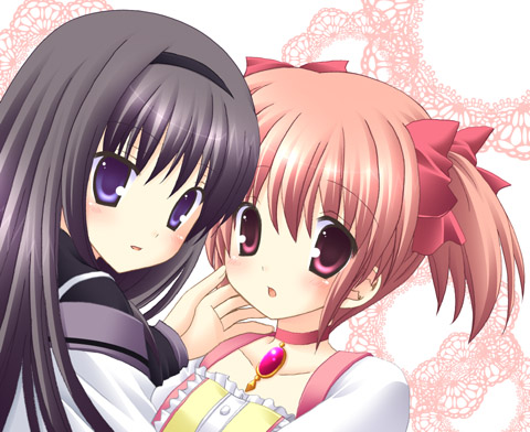 akemi homura and kaname madoka (mahou shoujo madoka magica) drawn by nekoneko