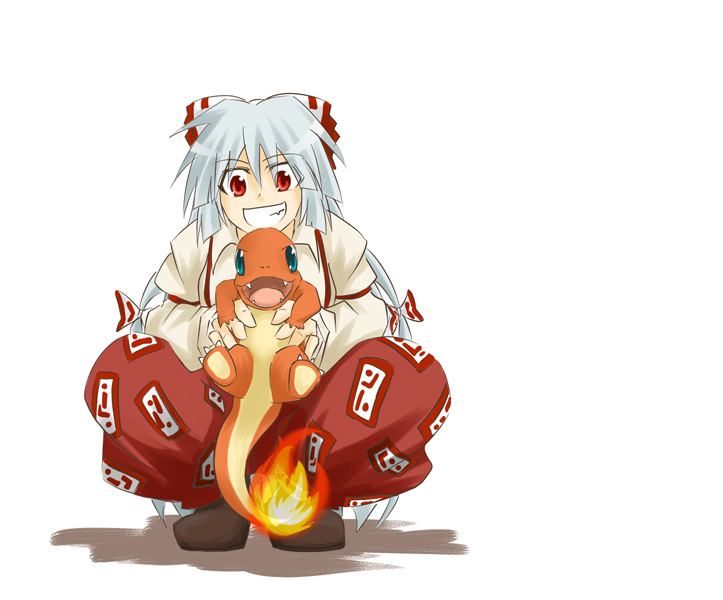fujiwara no mokou and charmander (touhou and 1 more) drawn by makoto_jon