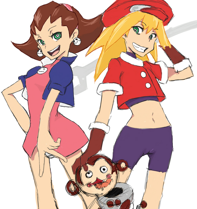 tron bonne, roll caskett, and data (mega man and 2 more) drawn by you_bite