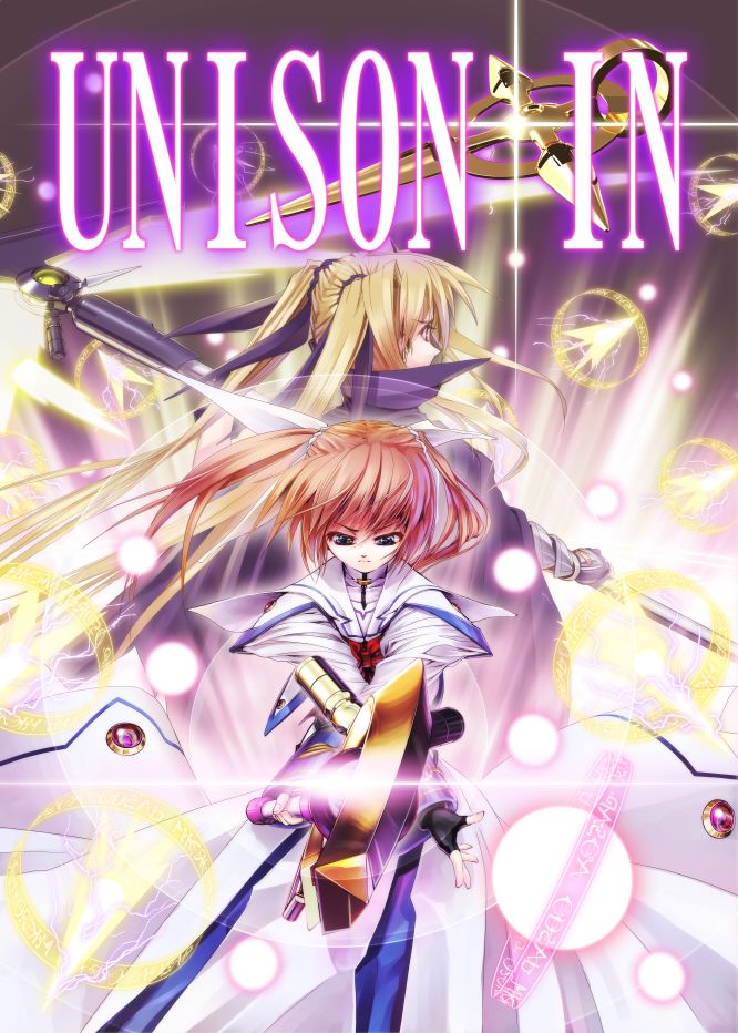 fate testarossa, takamachi nanoha, raising heart, schwertkreuz, and bardiche (lyrical nanoha and 2 more) drawn by tom_(1art.)