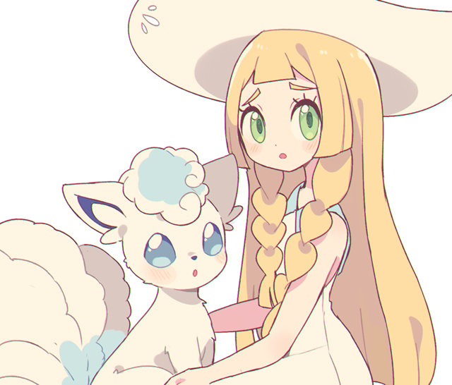 lillie and alolan vulpix (pokemon and 1 more) drawn by aliceyawnin