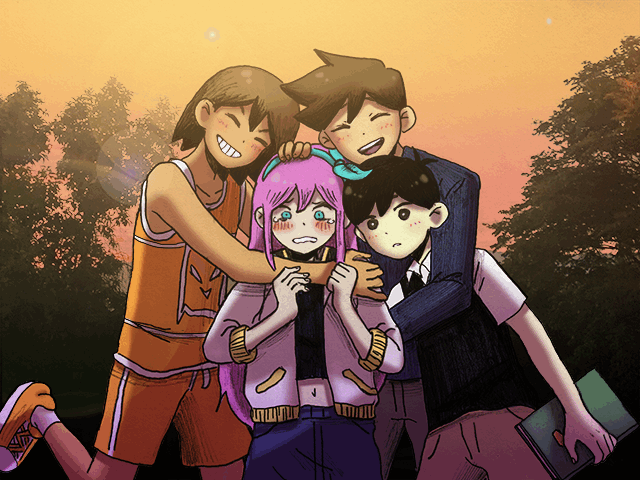 sunny, aubrey, kel, and hero (omori) drawn by omocat