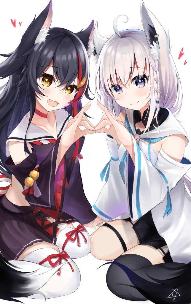 shirakami fubuki and ookami mio (hololive) drawn by kosh