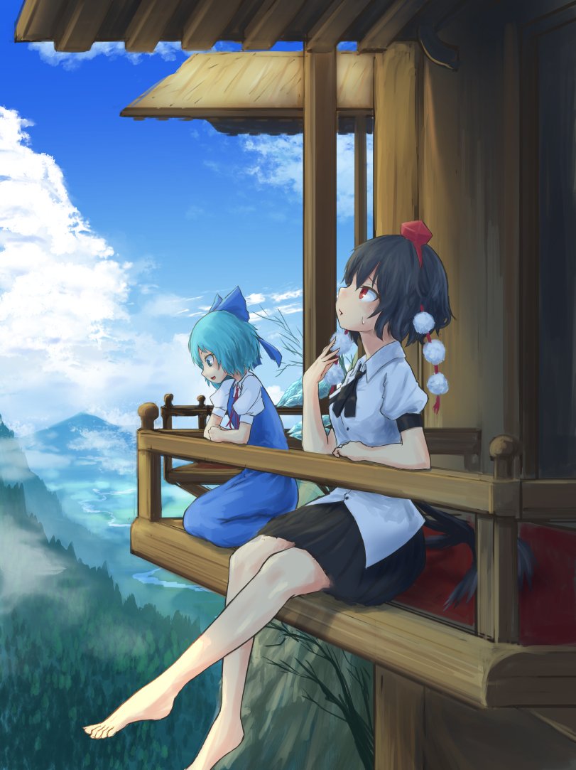 cirno and shameimaru aya (touhou) drawn by roke_(taikodon)