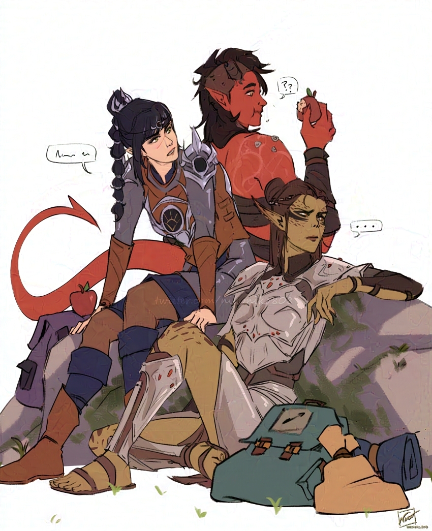 shadowheart, karlach, and lae'zel (dungeons & dragons and 2 more) drawn by nikoniko808