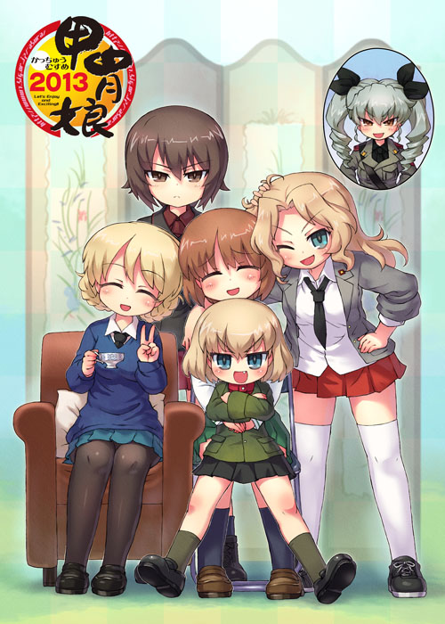 nishizumi miho, darjeeling, nishizumi maho, anchovy, kay, and 1 more (girls und panzer) drawn by kacchu_musume and sankuma