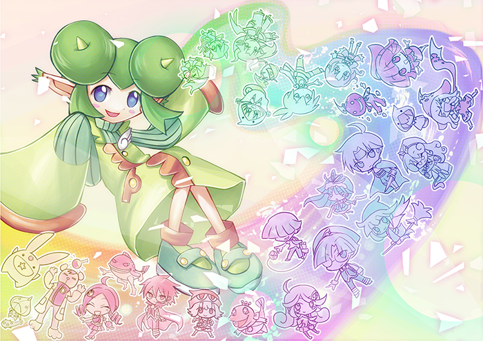 arle nadja, carbuncle, draco centauros, witch, schezo wegey, and 23 more (puyopuyo and 3 more) drawn by aishiklu