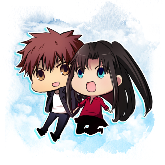 tohsaka rin and emiya shirou (fate and 1 more) drawn by aoyama_(bigblueegg)
