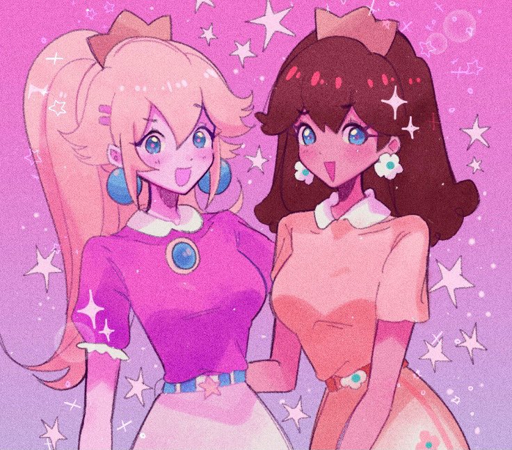 princess peach and princess daisy (mario and 2 more) drawn by meowwniz