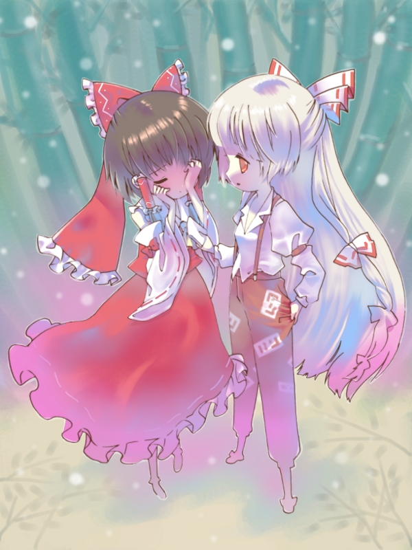 hakurei reimu and fujiwara no mokou (touhou) drawn by massirominato
