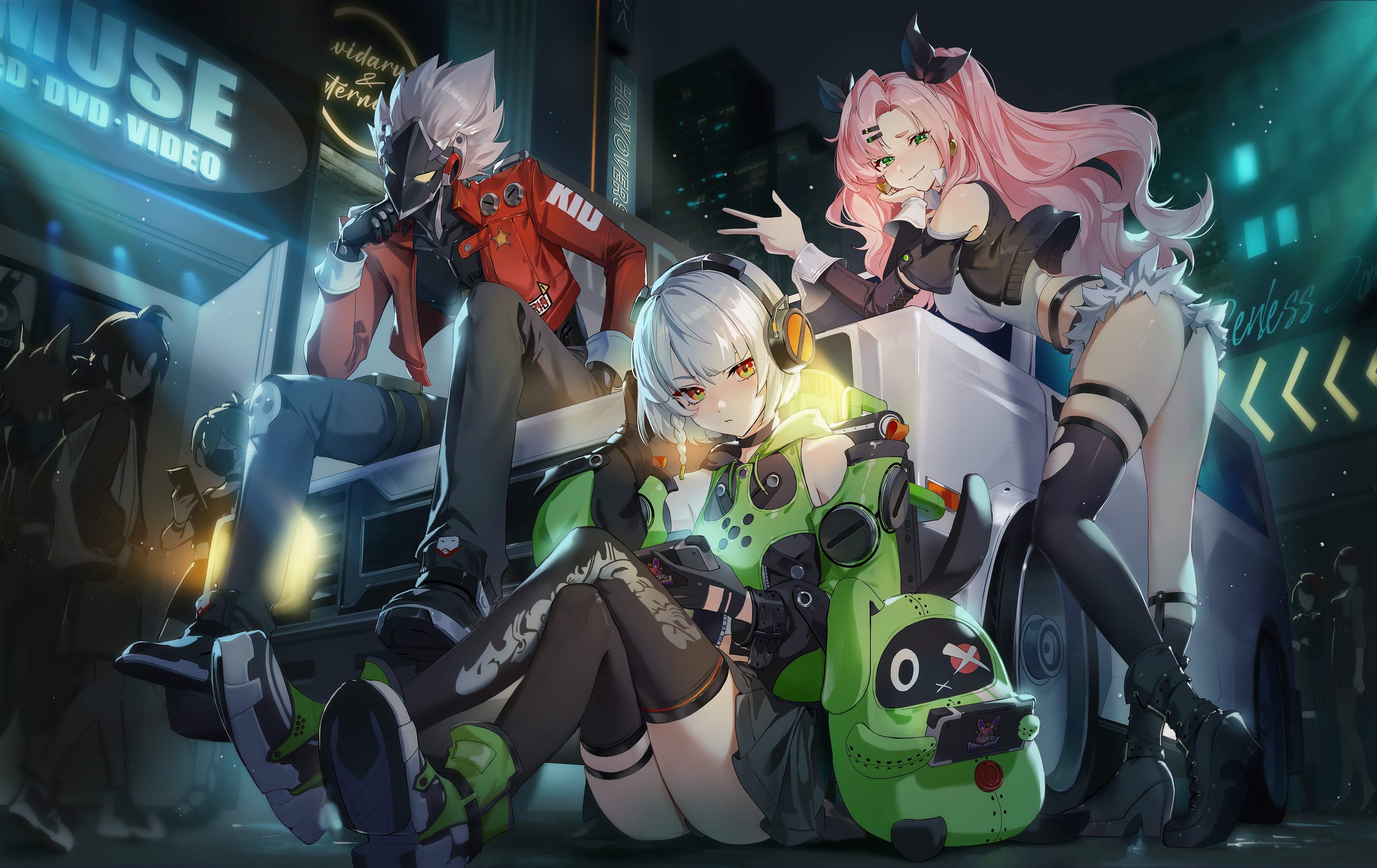 nicole demara, bangboo, anby demara, and billy kid (zenless zone zero) drawn by 0jae Danbooru