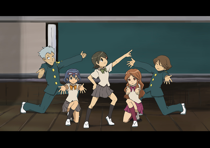 otonashi haruna, raimon natsumi, kino aki, ichinose kazuya, and domon asuka (suzumiya haruhi no yuuutsu and 1 more) drawn by sao_(rakugakioukoku)