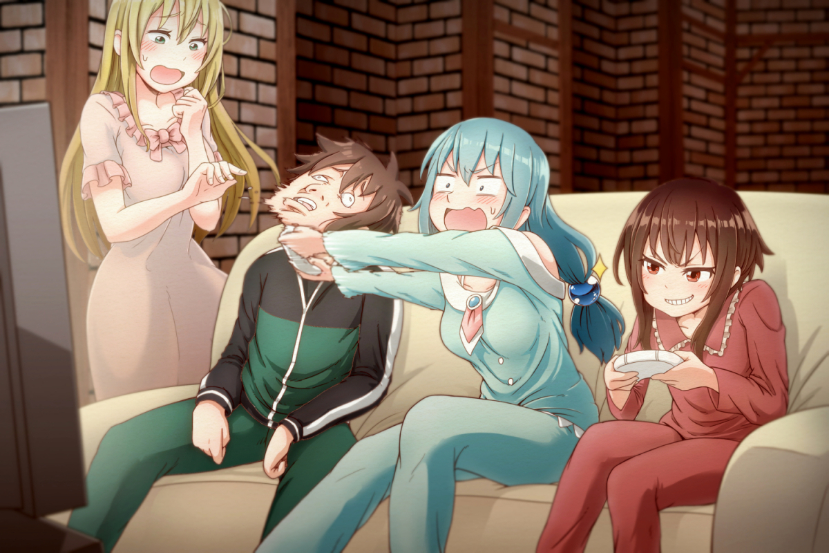 Megumin, Kazuma, and Aqua drinking tea : r/Megumin