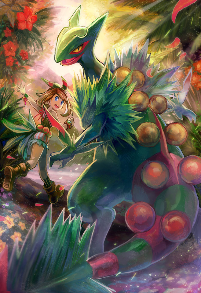 may, sceptile, and mega sceptile (pokemon and 1 more) drawn by kantarou_(8kan)