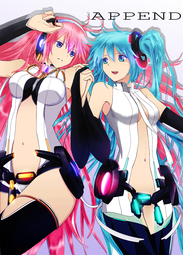 hatsune miku and megurine luka (vocaloid) drawn by pinky_iwata