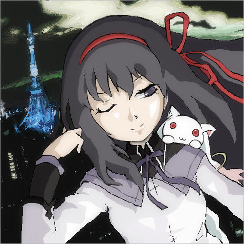 akemi homura and kyubey (mahou shoujo madoka magica) drawn by himiko_(banana-milk)
