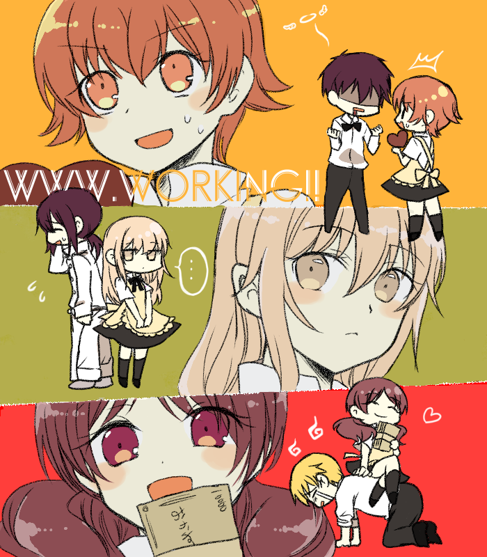 muranushi sayuri, adachi masahiro, miyakoshi hana, higashida daisuke, kamakura shiho, and 1 more (working!!) drawn by suyo