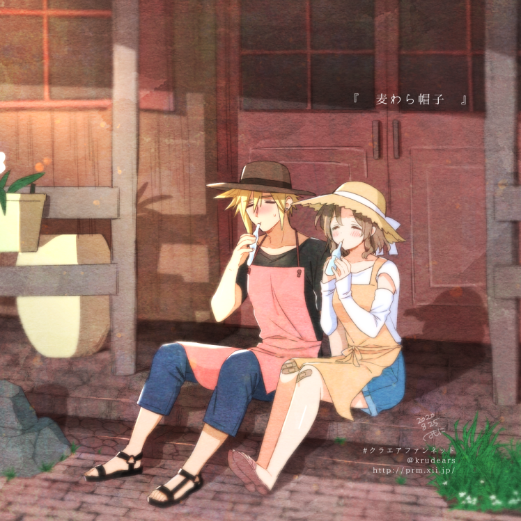 cloud strife and aerith gainsborough (final fantasy and 2 more) drawn by krudears