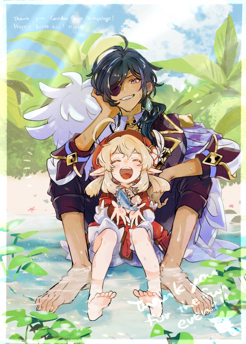 klee, kaeya, and dodoco (genshin impact) drawn by diddi_(bikucham)