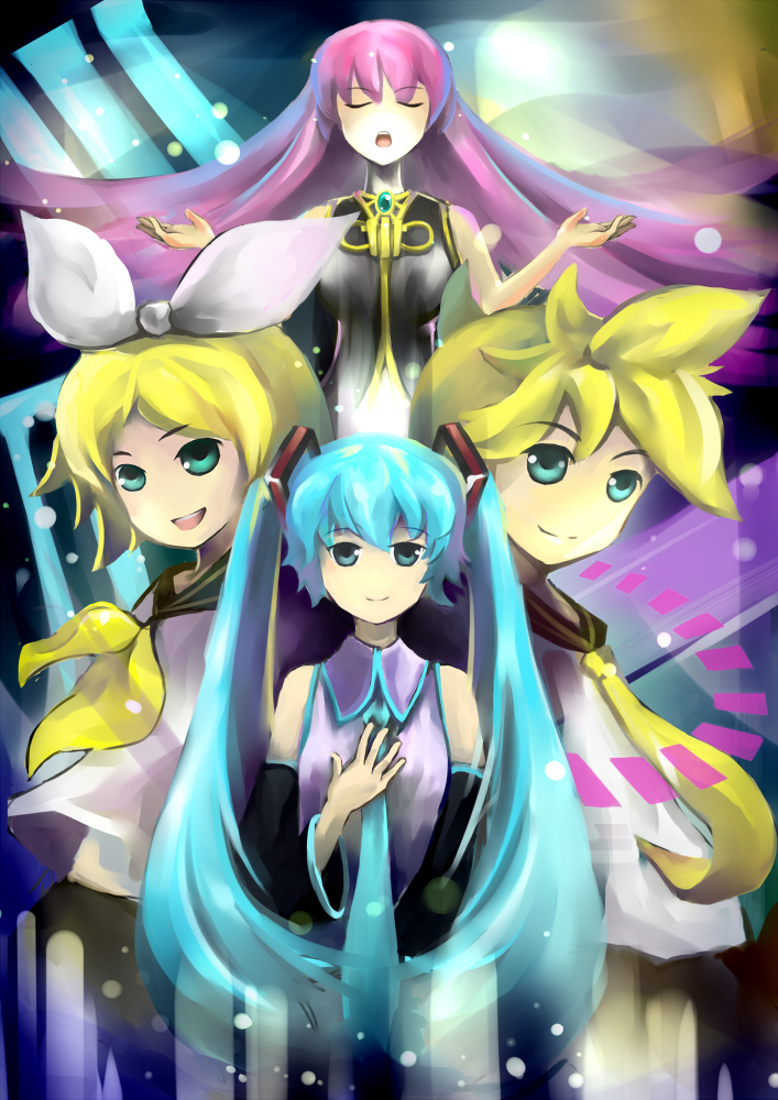 hatsune miku, kagamine rin, kagamine len, and megurine luka (vocaloid) drawn by wy3259661