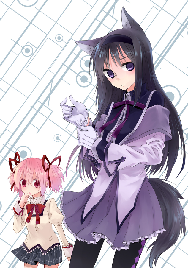akemi homura and kaname madoka (mahou shoujo madoka magica) drawn by tadano_kagekichi