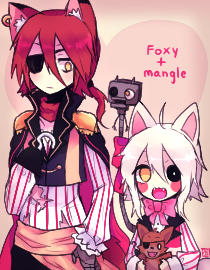 foxy and mangle (five nights at freddy's and 1 more) drawn by lulu-999