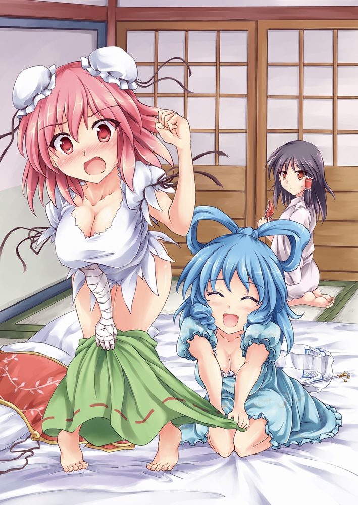 hakurei reimu, kaku seiga, and ibaraki kasen (touhou) drawn by sakimiya_(inschool)