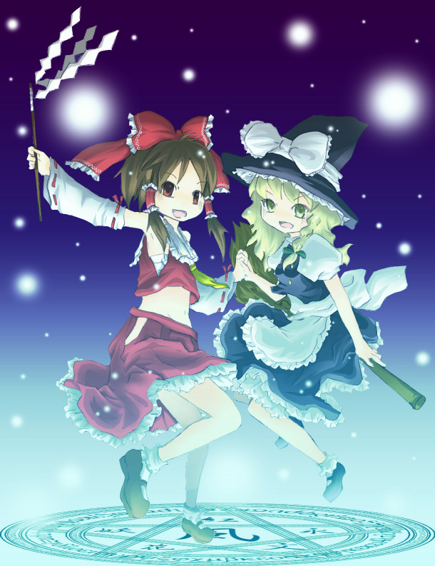 hakurei reimu and kirisame marisa (touhou) drawn by sakurakouji_rukia