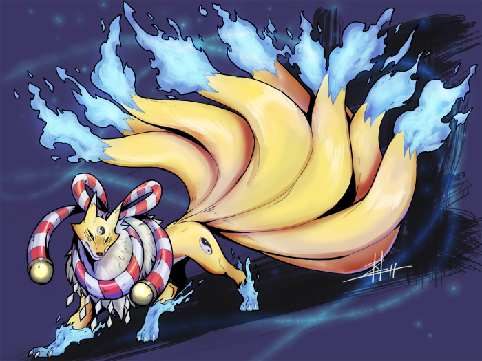 kyuubimon (digimon and 1 more) drawn by zaebos