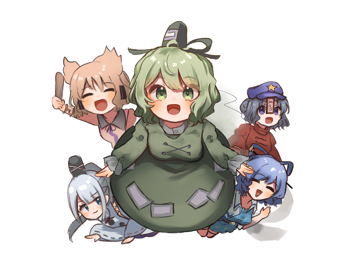 toyosatomimi no miko, mononobe no futo, kaku seiga, miyako yoshika, and soga no tojiko (touhou and 1 more) drawn by takana_(forsterite)