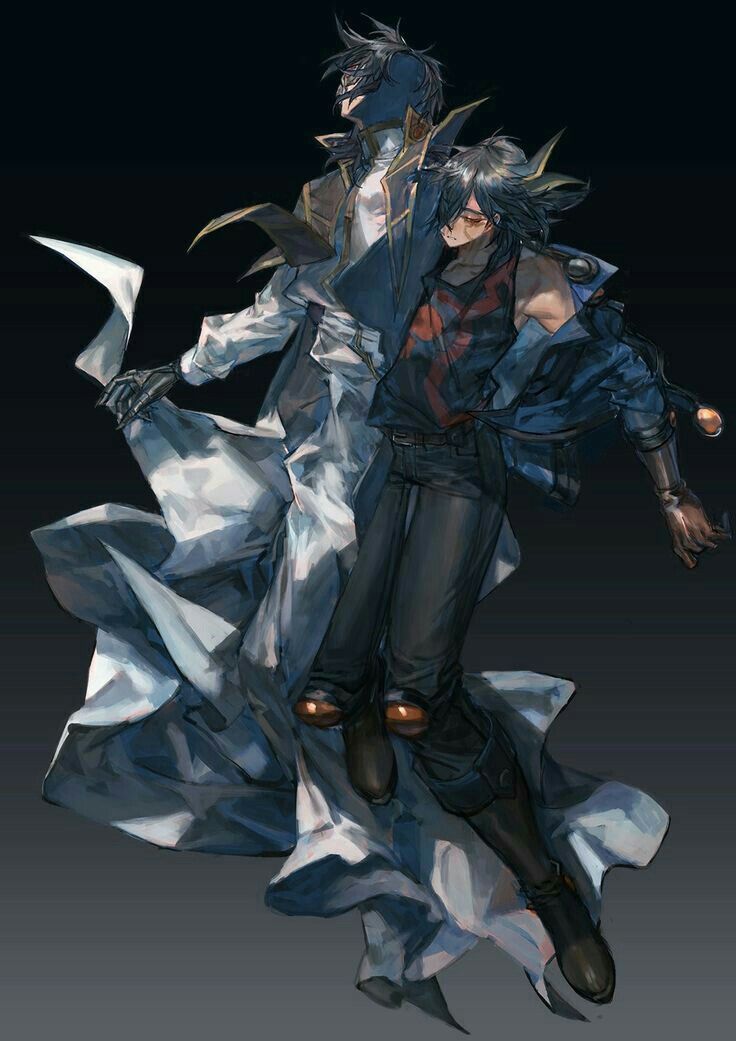 fudo yusei and z-one (yu-gi-oh! and 1 more) drawn by momentcorefly