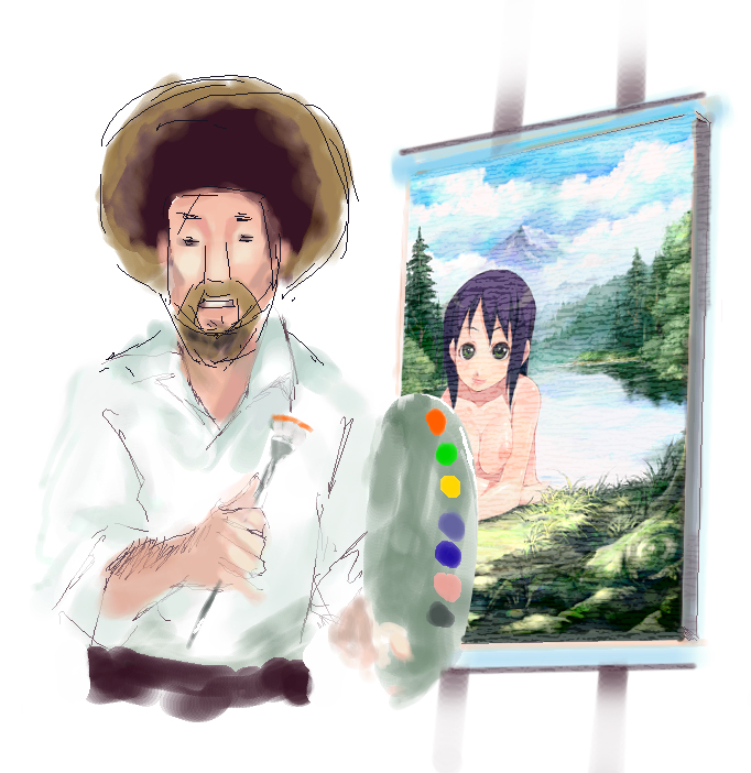 bob ross (real life and 1 more) drawn by chinchickrin.