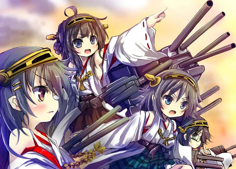 kongou, haruna, hiei, and kirishima (kantai collection) drawn by oshiruko_(uminekotei)