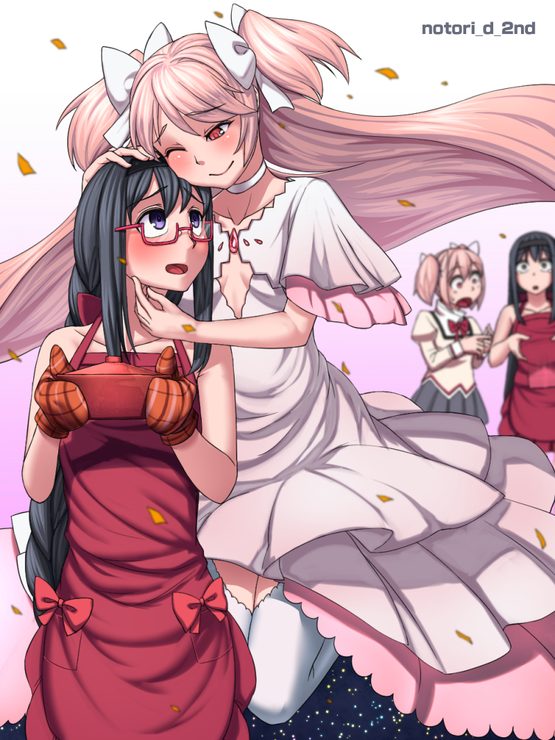 akemi homura, kaname madoka, and ultimate madoka (mahou shoujo madoka magica) drawn by notori_d