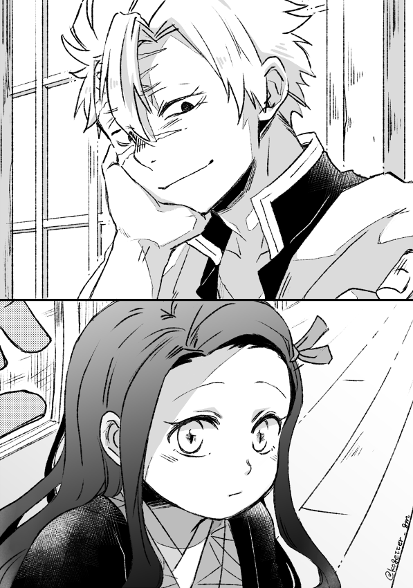 kamado nezuko and shinazugawa sanemi (kimetsu no yaiba) drawn by moonlight_0423
