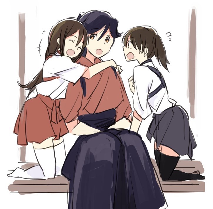 kaga, akagi, and houshou (kantai collection) drawn by takamachiya