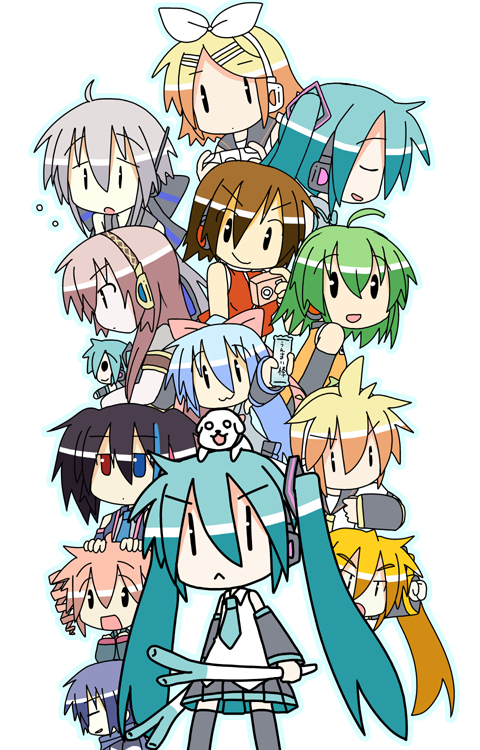 hatsune miku, kagamine rin, kagamine len, megurine luka, kasane teto, and 9 more (vocaloid and 2 more) drawn by minami_(colorful_palette)
