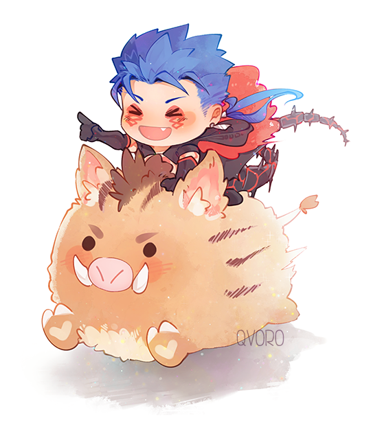 cu chulainn, cu chulainn alter, and boar piglet (fate and 1 more) drawn by qvoro