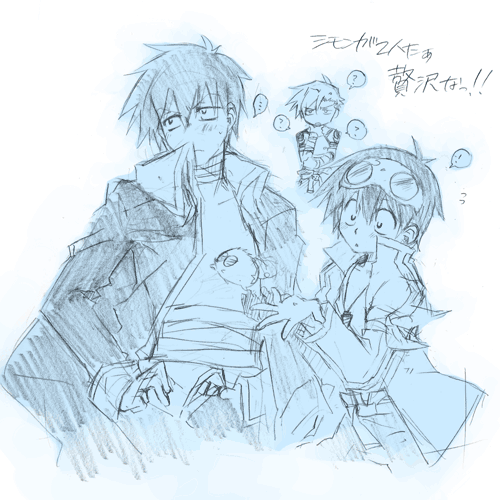 simon, kamina, boota, and garlock simon (tengen toppa gurren lagann)