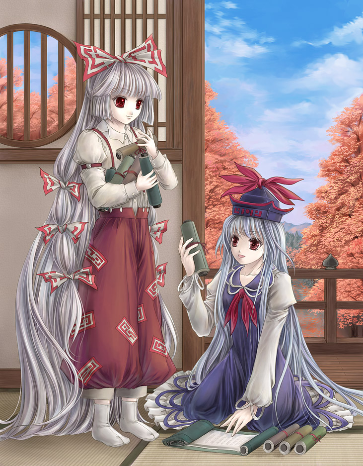 fujiwara no mokou and kamishirasawa keine (touhou) drawn by yuki_shuuka
