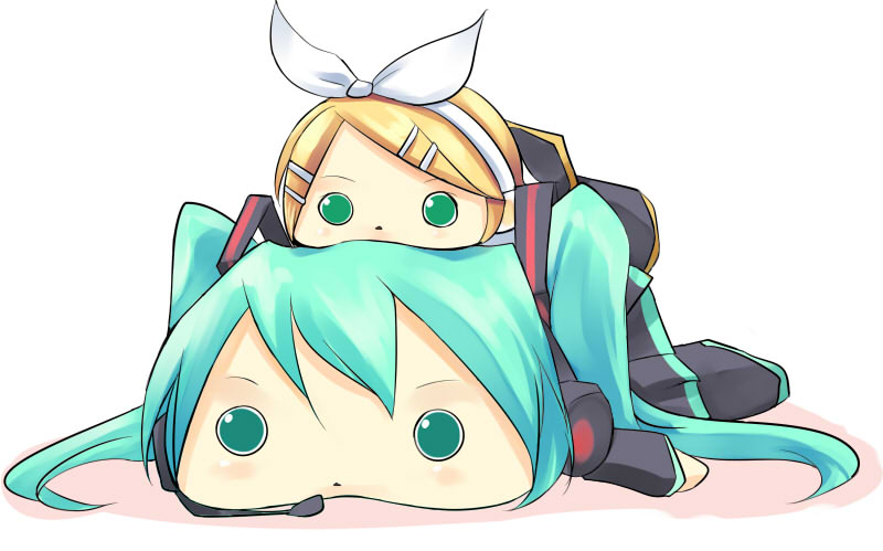 hatsune miku, kagamine rin, and tarepanda (vocaloid and 1 more) drawn by kuro_(be_ok)