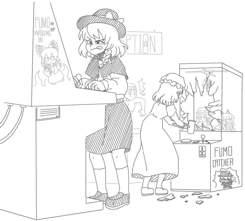 hakurei reimu, kirisame marisa, fujiwara no mokou, usami renko, maribel hearn, and 1 more (touhou) drawn by mewcup