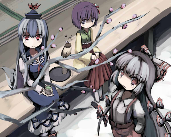 fujiwara no mokou, kamishirasawa keine, mystia lorelei, and hieda no akyuu (touhou) drawn by gatau