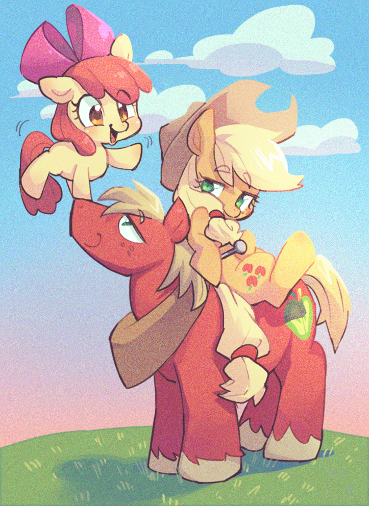 applejack, apple bloom, and big macintosh (my little pony and 1 more) drawn by sanjiro_(tenshin_anman)