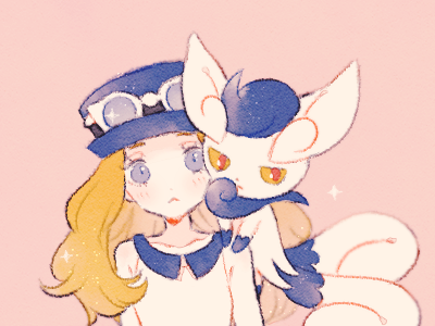serena and meowstic (pokemon and 1 more) drawn by ryokuno_green
