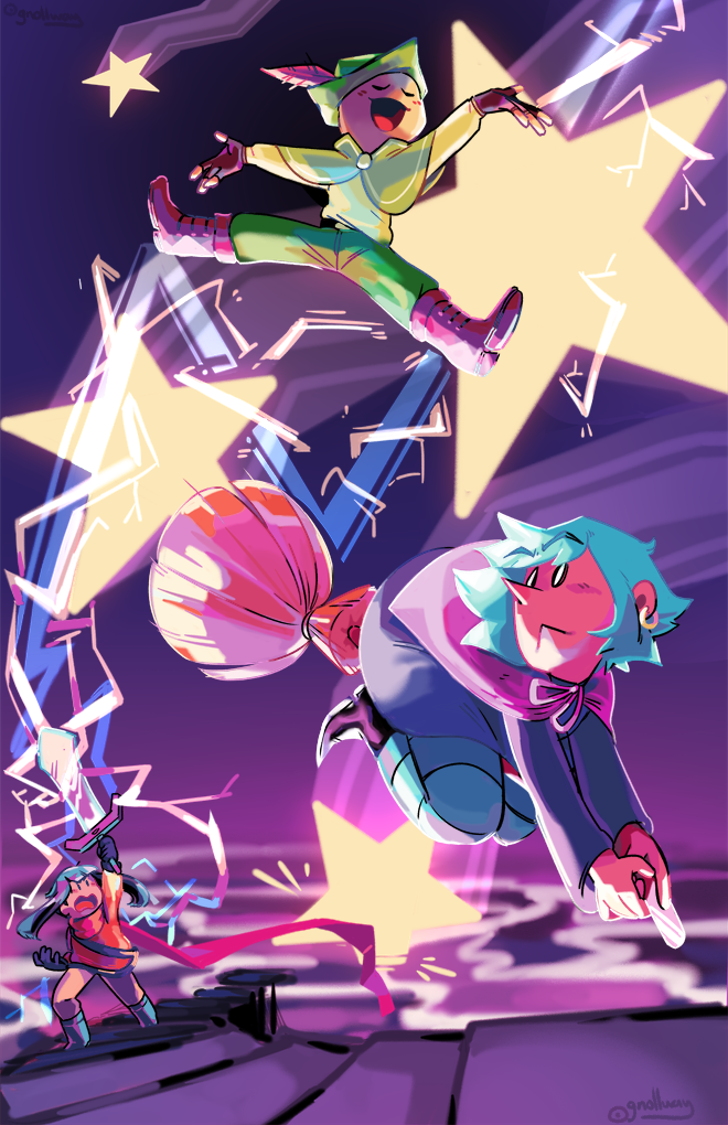 kiwi, miriam, and audrey redheart (wandersong) drawn by tricksterwish