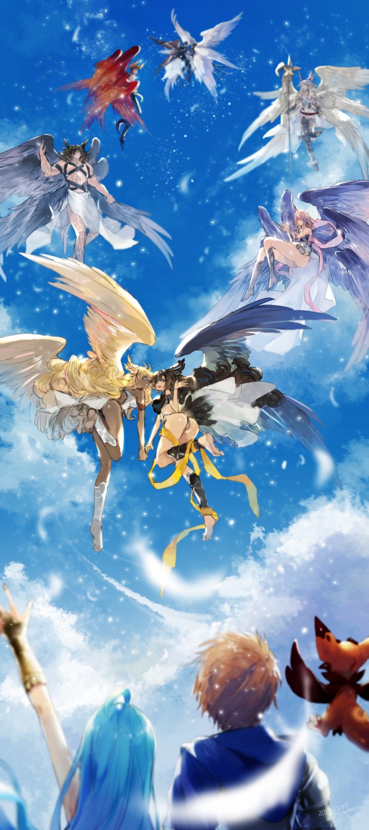 gran, sandalphon, lyria, vyrn, lucifer, and 6 more (granblue fantasy) drawn by maka_(morphine)