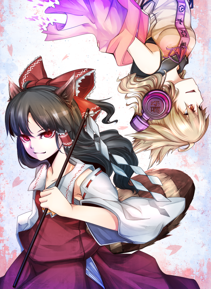 hakurei reimu, toyosatomimi no miko, and futatsuiwa mamizou (touhou) drawn by sasaoka_tatsu